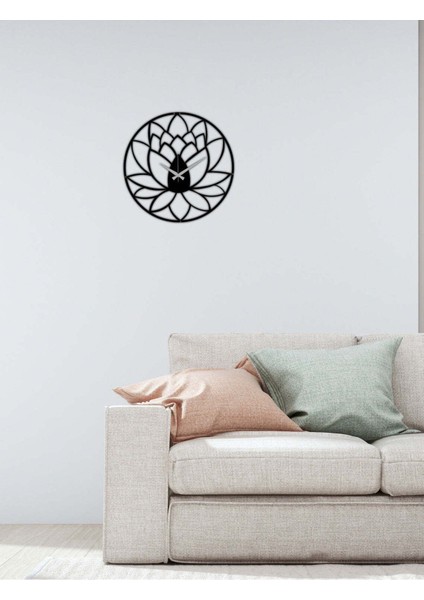 Lotus Metal Duvar Saati -Ev Dekorasyon - 50 X 50 - Cm - Siyah - Clock-069