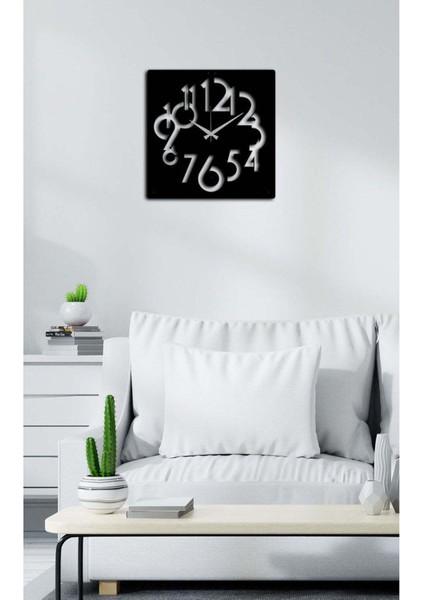 Modern Metal Duvar Saati -Ev Dekorasyon - 50 X 50 - Cm - Siyah - Clock-001