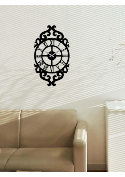 Modern Vintage Metal Duvar Saati -Ev Dekorasyon - 50 X 29 - Cm - Siyah - Clock-062