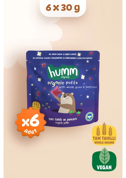 Humm Organic  Pancarlı & Tam Tahıllı Puflar 6 Adet