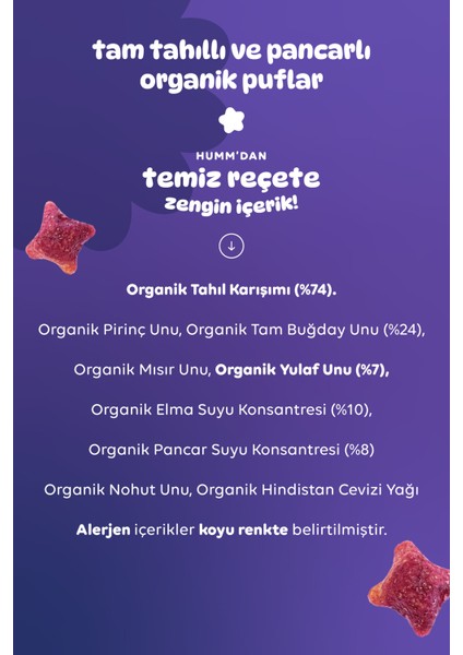 Humm Organic  Pancarlı & Tam Tahıllı Puflar 6 Adet