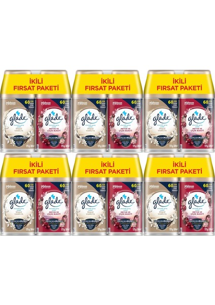 Oda Kokusu Otomatik Sprey Yedek 269ml (12 Li Set) Ipeksi Vanilya ve Meyve Çiçek Buketi (6pk*2)