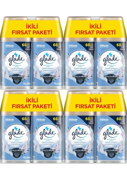 Oda Kokusu Otomatik Sprey Yedek 269ml (8 Li Set) Temiz Çarşaf Ferahlığı (4pk*2)