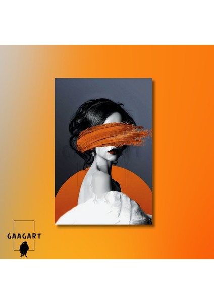 Tekli Dikey Kanvas Duvar Tablosu Turuncu Detaylı Kadın Portresi modelleri