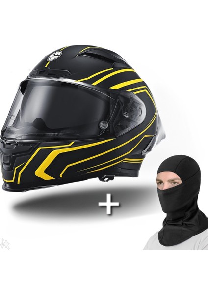 FF-871 Flash Mat Siyah-Sarı Güneş Vizörlü Kapalı Kask
