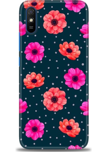 Xiaomi Redmi 9A Kılıf Hd Baskılı Kılıf - Puantiye ve Çiçekler + 9h Nano Ekran Koruyucu