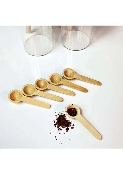 6'lı Ahşap Baharatlık - Ölçek Kaşığı - Ahşap Kaşık 7 cm