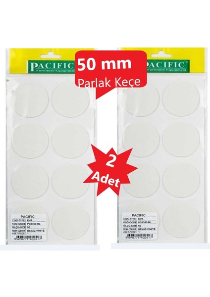 Zemin Koruyucu 50 mm Yuvarlak Parlak Beyaz EVA Keçe, Ses ve Çizik Önleyici Mobilya Keçesi 2 Adet