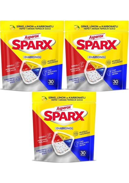 Sparx Bulaşık Makinesi Kapsülü 90 Adet Hepsi 1 Arada (Sirke-Limon-Karbonatlı) (3pk*30)