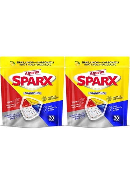 Sparx Bulaşık Makinesi Kapsülü 60 Adet Hepsi 1 Arada (Sirke-Limon-Karbonatlı) (2pk*30)