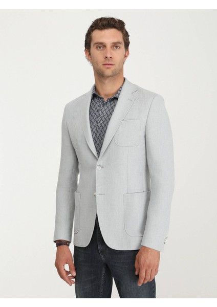 Gri Düz Regular Fit Ceket