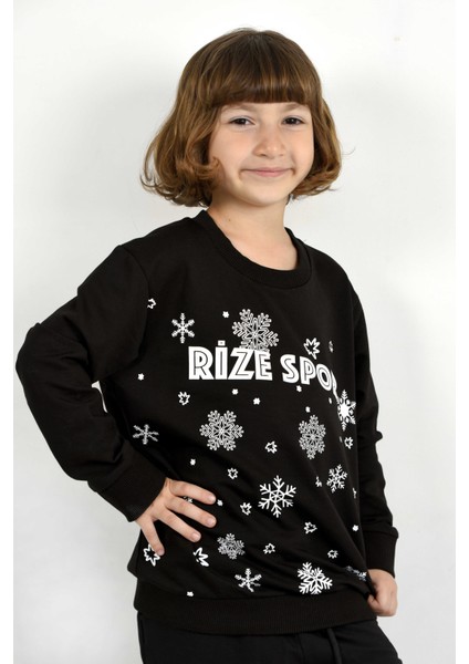 Siyah Çocuk Kar Desenli Sweat