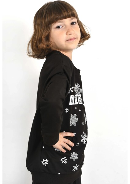 Siyah Çocuk Kar Desenli Sweat modelleri