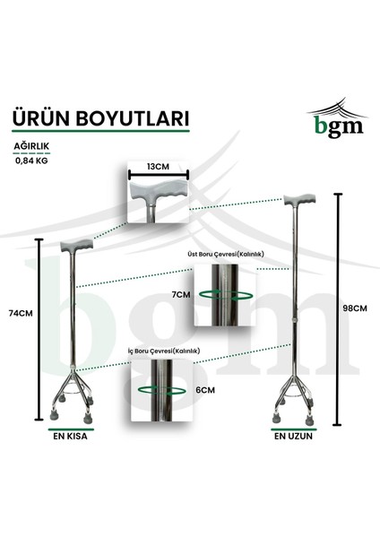 Baston 4 Ayaklı Quadripod Yüksek Kalite Denge Bastonu Asa