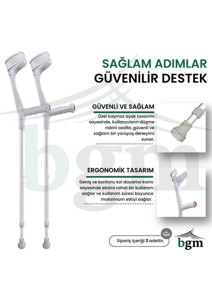 Koltuk Değneği -1 Çift Gri Ortopedik Yürüme Desteği Değneği