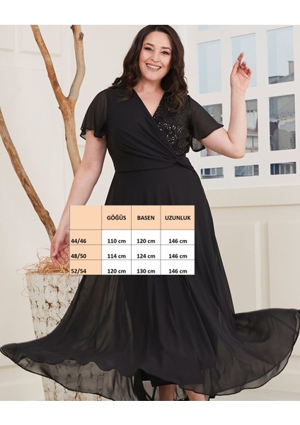 For Esra Big Trend Kadın Kruvaze Yaka Üst Blok Payet Bel Detay Astarlı Yan Fermuar Kapama Şifon Maxi Abiye Elbise fiyatları