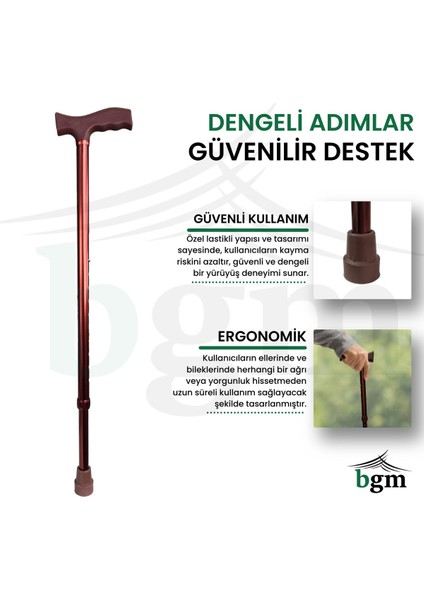 Baston Ayarlanabilir Denge Bastonu - Kahverengi - Asa Alüminyum Yüksek Kalite