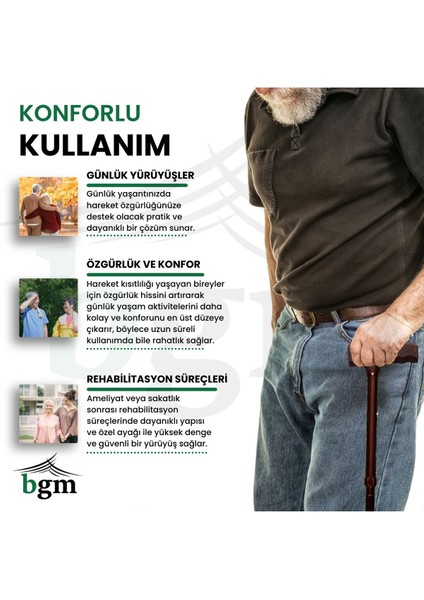 Baston Ayarlanabilir Denge Bastonu - Kahverengi - Asa Alüminyum Yüksek Kalite