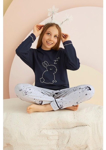 Zeyzey 8339 Lacivert Renk Kız Çocuk Nakışlı Pijama Takımı