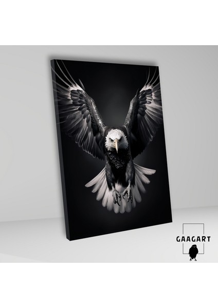 Tekli Dikey Kanvas Duvar Tablosu Karşıdan Kanatlarını Açmış Siyah Beyaz Kartal fiyatları