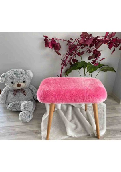 Ahşap Ayaklı Tedy Kumaş Dekoratif Puf Bench Makyaj Sandalyesi Oval