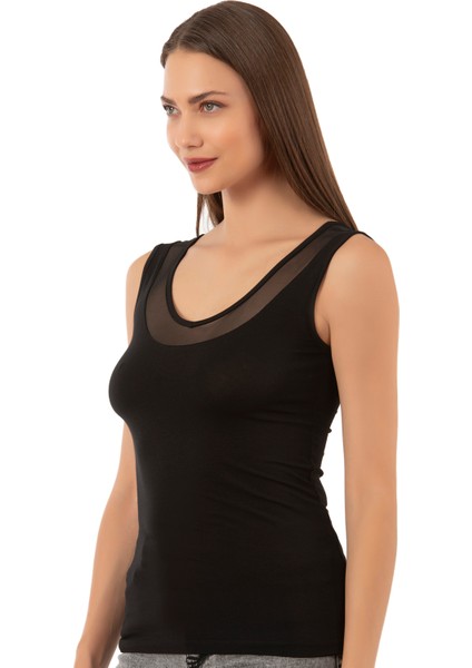 22848 Kadın Modal Pamuklu Kalın Askılı V Yaka Tül Detaylı Atlet modelleri