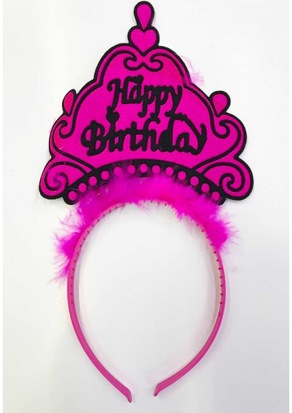 Happy Birthday Yazılı Neon Fuşya Renk Doğum Günü Tacı