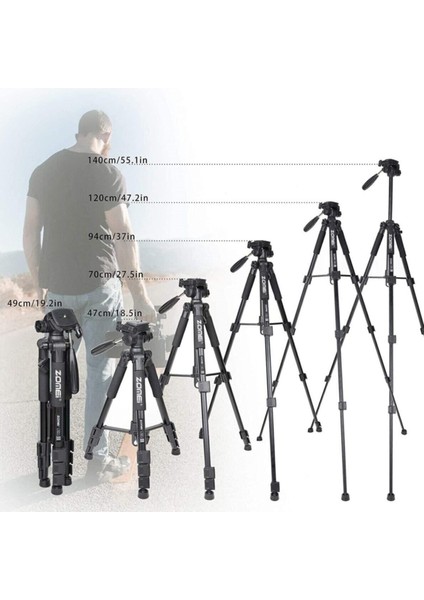 Zomei Q111 Profesyonel Alüminyum Tripod 5 kg Taşıma Kapasiteli