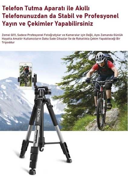 Zomei Q111 Profesyonel Alüminyum Tripod 5 kg Taşıma Kapasiteli