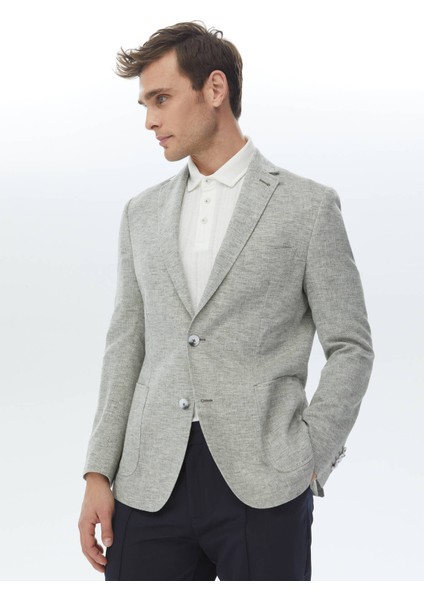 Açık Haki Mikro Fitted Fit Keten Karışımlı Ceket