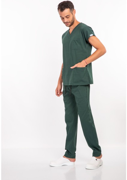Ördekbaşı Yeşili Pamuk Likralı Scrubs Cerrahi Üniforma Doktor Hemşire Takımı fiyatları