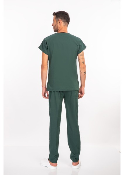 Ördekbaşı Yeşili Pamuk Likralı Scrubs Cerrahi Üniforma Doktor Hemşire Takımı modelleri