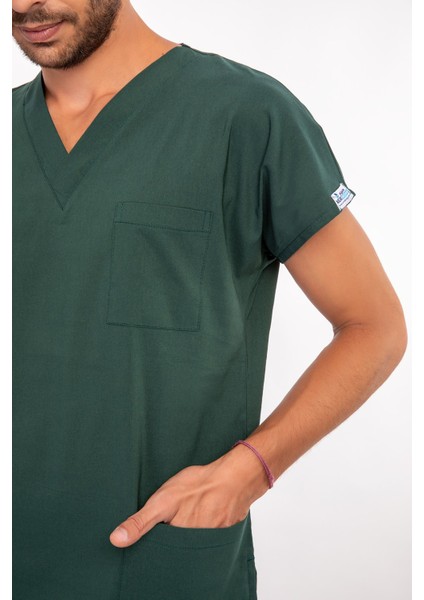 Ördekbaşı Yeşili Pamuk Likralı Scrubs Cerrahi Üniforma Doktor Hemşire Takımı fırsatları