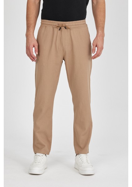 TheSeason Erkek Bej Renk Beli Lastikli Kaliteli Rahat Kesim Jogger Pantolon