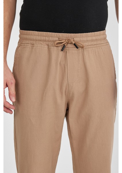 TheSeason Erkek Bej Renk Beli Lastikli Kaliteli Rahat Kesim Jogger Pantolon