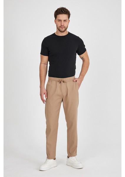 TheSeason Erkek Bej Renk Beli Lastikli Kaliteli Rahat Kesim Jogger Pantolon