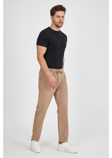 TheSeason Erkek Bej Renk Beli Lastikli Kaliteli Rahat Kesim Jogger Pantolon