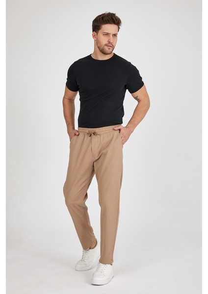 TheSeason Erkek Bej Renk Beli Lastikli Kaliteli Rahat Kesim Jogger Pantolon