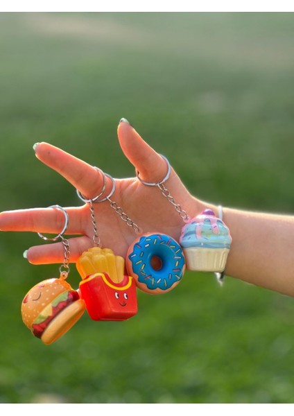 Pofuduk Anahtarlık Donut - Hamburger - Patates - Kek Anahtarlık Dörtlü 4'lü Set fiyatları