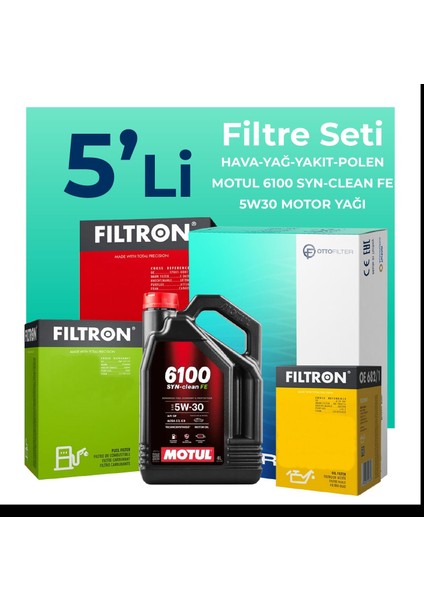 Fiat Palio 1.3 Dizel Filtre Bakım Seti Motul Motor Yağlı (2004-2012) 5 Li
