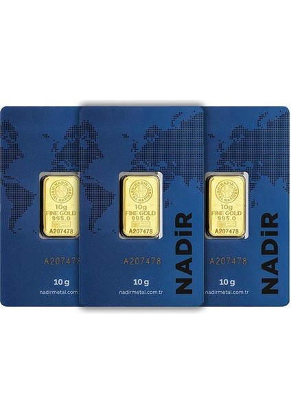 3 Adet 10 gr 24 Ayar Nadirgold Gram Altın