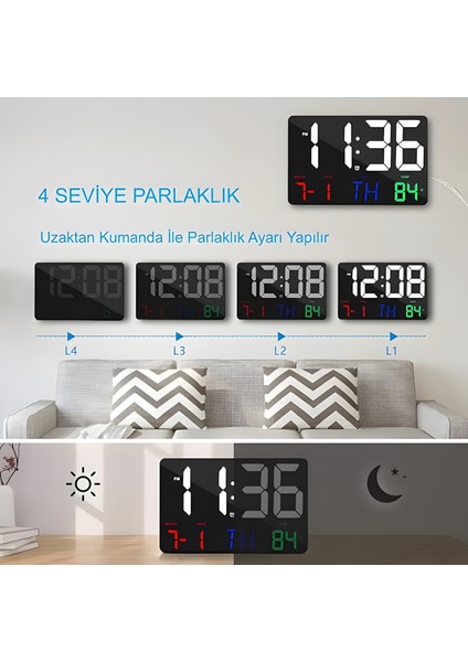 Dijital Duvar Saati Renkli Uzaktan Kumandalı Hd LED Ekran