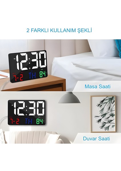 Dijital Duvar Saati Renkli Uzaktan Kumandalı Hd LED Ekran