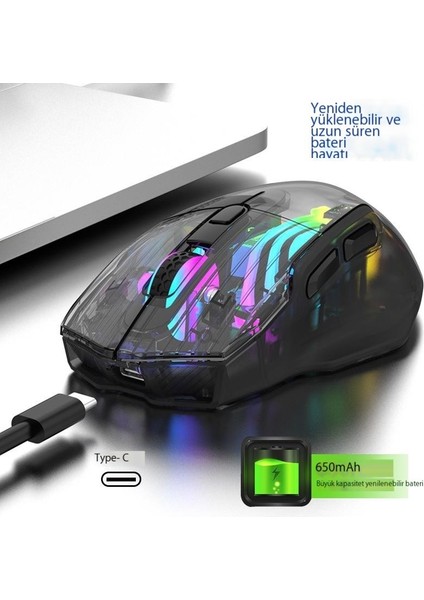 Kızlar Için Kablosuz Bluetooth Üç Modlu Şeffaf Fare Rgb Işıklı Şarj Oyun E-Spor Faresi (Yurt Dışından)