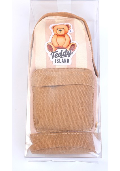 Teddy Island Vertical Striped Pencil Case