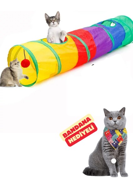 Kedi Tüneli Düz Katlanabilir Kedi Renkli Kedi Tüneli Rainbow Kedi Oyuncağı 120 cm