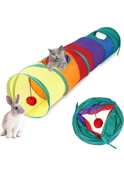 Kedi Tüneli Düz Katlanabilir Kedi Renkli Kedi Tüneli Rainbow Kedi Oyuncağı 120 cm
