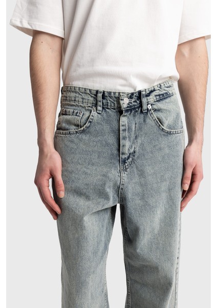 Işlemeli Baggy Jean - Mavi