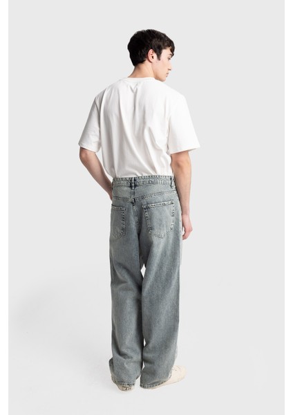 Işlemeli Baggy Jean - Mavi