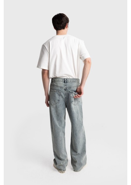 Işlemeli Baggy Jean - Mavi
